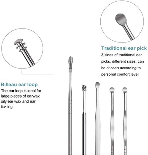 7 Piezas Kit de limpieza para oídos,Limpiador de Oídos,Limpiador de Cera de Oídos con Punta Suave en Espiral para la Higiene de Toda la Familia (Acero Inoxidable)