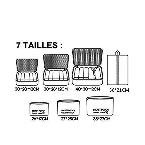 7 Set de Organizador de Equipaje, Impermeable Organizador de Maleta Bolsa para Ropa Sucia de Viaje, Material Nylon（2Blue Flower）