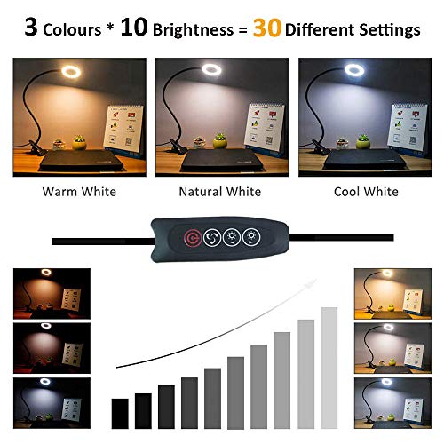 7W Luz de Lectura USB con Pinza, 48 LED, 3 Modos de Luz y 10 Brillo Ajustable, 360° Flexible, Luz para Lectura USB Regulable de Cabecera, Lámpara para Libro, Tablet, Camping (negro)
