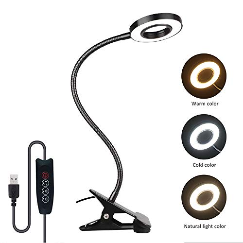 7W Luz de Lectura USB con Pinza, 48 LED, 3 Modos de Luz y 10 Brillo Ajustable, 360° Flexible, Luz para Lectura USB Regulable de Cabecera, Lámpara para Libro, Tablet, Camping (negro)