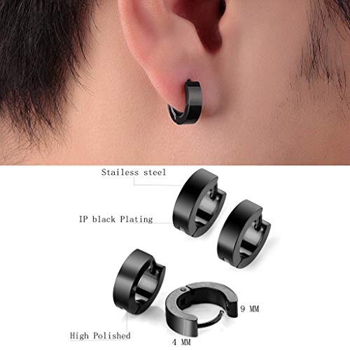 8 Pares de Pendientes de Acero Inoxidable para Hombres, 8 mm de Acero Inoxidable Clip Pendientes de Esmalte Piercing Ear Bisel Redondo Cool Stud Pendientes de perforación para Hombres,