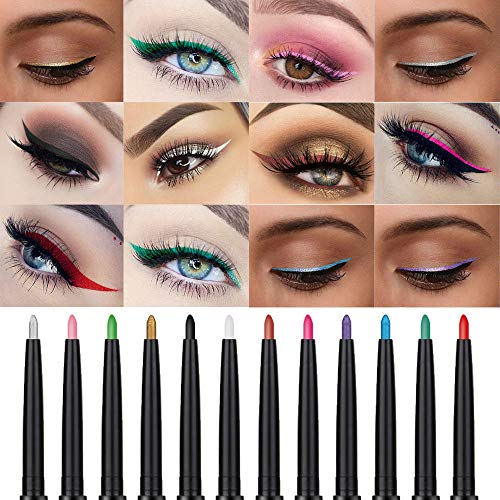 99AMZ 12 Colores Doble cabeza Brillo Cosmético Sombra de Ojos Perfilador Labios Maquillaje Delineador Lápiz Delineadores labiales Sombra Glitter Mujer Conjuntos Pro Eyeliner Impermeable Mate (G#07)