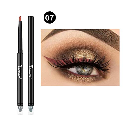 99AMZ 12 Colores Doble cabeza Brillo Cosmético Sombra de Ojos Perfilador Labios Maquillaje Delineador Lápiz Delineadores labiales Sombra Glitter Mujer Conjuntos Pro Eyeliner Impermeable Mate (G#07)
