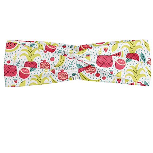ABAKUHAUS Diadame Tropical, Banda Elástica y Suave para Mujer para Deportes y Uso Diario Composición exótica con sandía y plátano Granada en el fondo de puntos, Multicolor