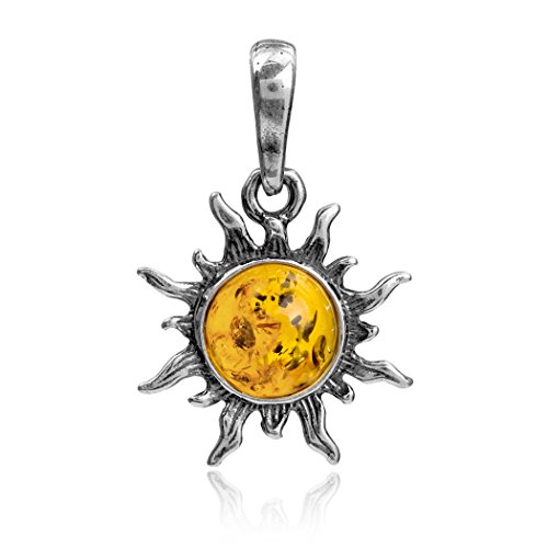 Abalorio de plata de ley y piedra ámbar en forma de sol