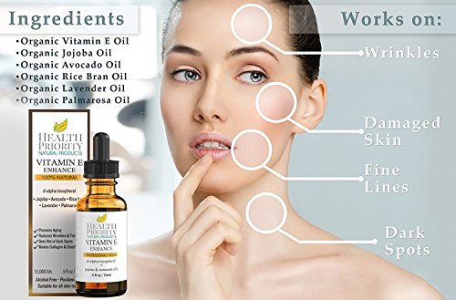 Aceite 100% natural y orgánico de vitamina E para la cara y la piel (2 x 1 Fl Oz, Sin perfume)