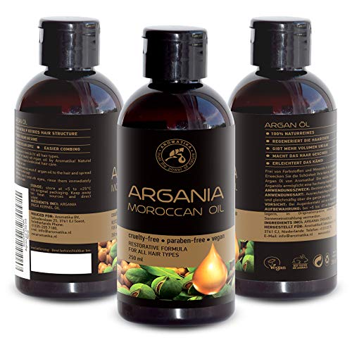 Aceite de Argán 250ml - Argania Spinosa Kernel Oil - Marruecos - 100% Pure & Natural - Mejor Aceite para el Cabello - Grandes Beneficios para la Piel - Cuidado del Cuerpo - Botella de Vidrio
