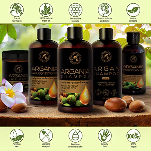 Aceite de Argan 480ml - Shampoo con Aceite de Argán Natural y Extractos de Hierbas - para Todo Tipo de Cabello - Fórmula Reparadora Especial para Hombres - Cuidado del Cabello - Argan Oil Champu