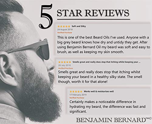 Aceite de Barba para Hombres de Benjamin Bernard - Aceite Acondicionador - Crecimiento y Salud - Estilo Cuidado - Perfumado Suave, con Aceite de Jojoba y Almendras - Cuidado Vegano - 100ml