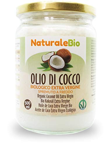 Aceite de Coco Ecológico Extra Virgen 500 ml. Crudo y prensado en frío. 100% Orgánico, Puro y Natural. Aceite bio nativo no refinado. País de origen Sri Lanka. NaturaleBio