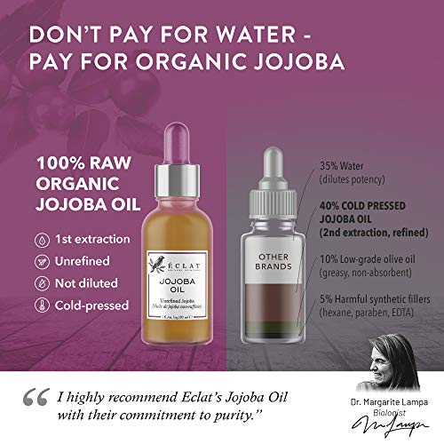 Aceite de Jojoba Orgánico Presionado en Frío Eclat – Aceite de Jojoba Orgánico 100% Puro sin Rellenos ni Aditivos para un Aceite de Jojoba Más Ligero Suave y Natural