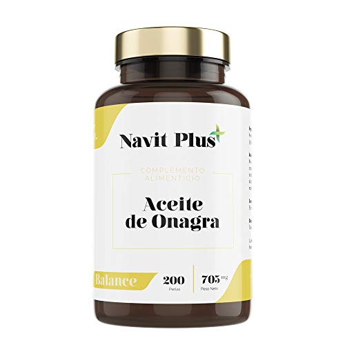 Aceite de Onagra 10% GLA + Vitamina E NAVIT PLUS | 200 perlas para reducir el dolor menstrual, síntomas de la menopausia y mejorar el equilibrio hormonal | fortalece huesos, uñas y piel | Fab Esp.