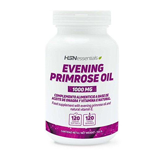 Aceite de Onagra perlas 1000mg de HSN | Evening Primrose Oil | 10% GLA (Ácido gamma-linolénico) Omega 6 | 120 Perlas