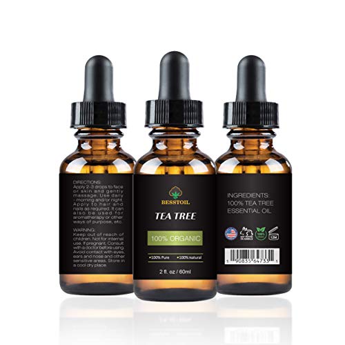 Aceite esencial de árbol de té 100% orgánico puro y sin diluir, uñas faciales, cabello y difusor, tratamiento para el acné (60ml)