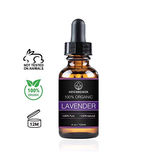 Aceite esencial de lavanda, Mindbreaker 100% el aceite esencial del grado terapéutico orgánico puro, consigue un mejor sueño, aromatherapy, antiinflamatorio, alivia dolores de cabeza (120 ml)
