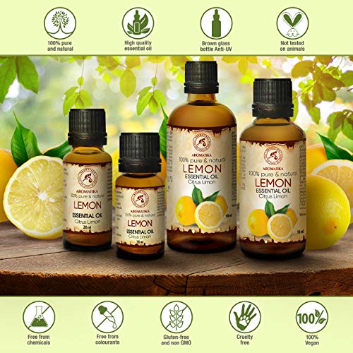 Aceite Esencial Limon 100ml - Citrus Limon Sin Diluir - Italia - 100% Natural & Puro para Aliviar la Tensión - Buen Sueño - Mejor para Humidificador - Aromaterapia - Relajación - Masaje
