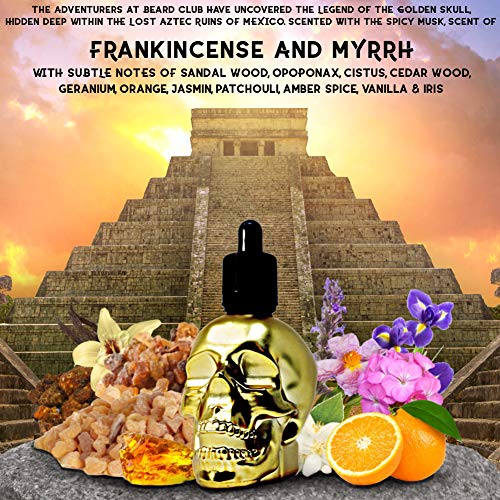 Aceite Para Barba Golden Skull | Incienso y Mirra | 60ml | Natural y Orgánico | Suavizar, Acondicionar, Ayudar con la Picazón y las Escamas de la Barba, Mejorar el Crecimiento, Brillo y Grosor