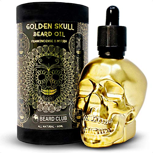 Aceite Para Barba Golden Skull | Incienso y Mirra | 60ml | Natural y Orgánico | Suavizar, Acondicionar, Ayudar con la Picazón y las Escamas de la Barba, Mejorar el Crecimiento, Brillo y Grosor