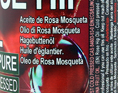Aceite Rosa Mosqueta 100% Puro 60ml Origen Patagonia Chile - Envasado en UE, Primera Prensada en Frío, Virgen Extra -Color naranja brillante-. Primera calidad de exportación. Producción Manual + 100% Natural