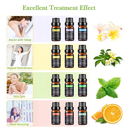 Aceites Esenciales, 12 x 10 ml Set de Regalo de Aceites de Aromaterapia 100% Natural Puro Aceites Esenciales Para Aromaterapia Set de Regalo para Humidificador y Difusor Aroma Ayuda a Dormir