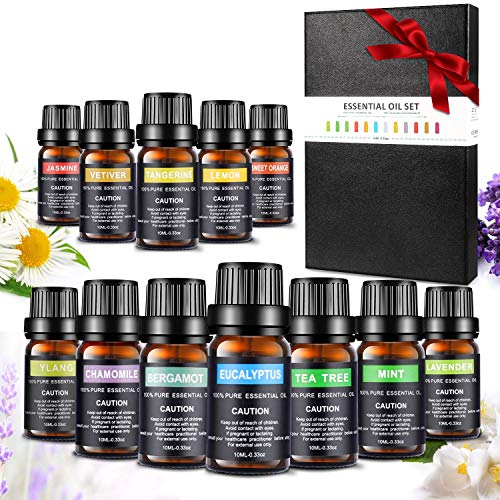 Aceites Esenciales, 12 x 10 ml Set de Regalo de Aceites de Aromaterapia 100% Natural Puro Aceites Esenciales Para Aromaterapia Set de Regalo para Humidificador y Difusor Aroma Ayuda a Dormir