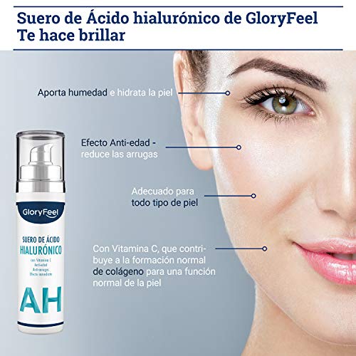 ● Acido Hialuronico Puro con Vitamina C Altamente Dosificado (50ml) ● Probado dermatológicamente y enriquecido con Péptidos eficaces ● Serum Facial para rostro, cuello y escote