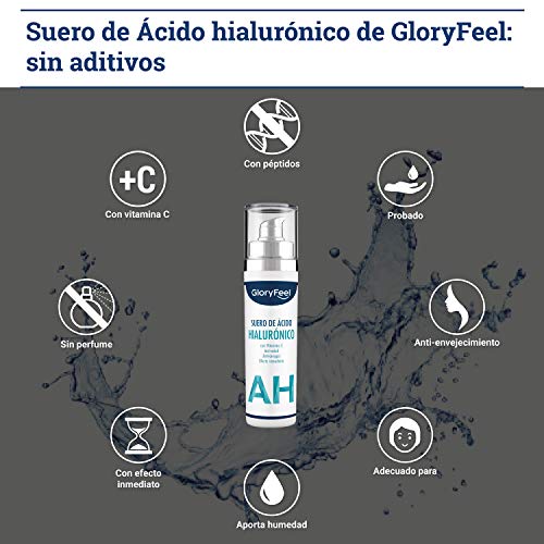 ● Acido Hialuronico Puro con Vitamina C Altamente Dosificado (50ml) ● Probado dermatológicamente y enriquecido con Péptidos eficaces ● Serum Facial para rostro, cuello y escote