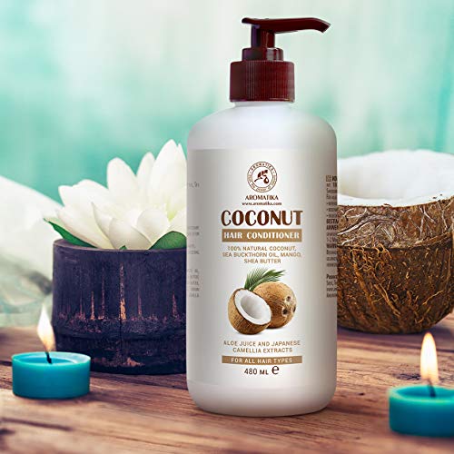 Acondicionador para Cabello de Coco 480 ml - con Aceite de Coco 100% Natural - para Todo Tipo de Cabello - Pelo Hidratado - Suave y Brillante - Sin Sulfato & Sin Parabenos - Ingredientes Naturales
