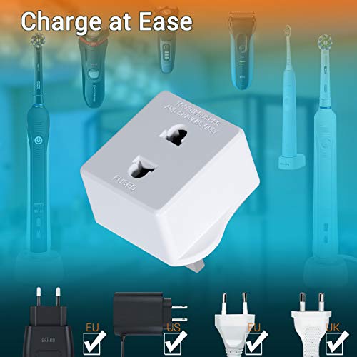 Adaptador de enchufe profesional de 2 pines para cepillos de dientes eléctricos, maquinilla de afeitar, cortapelos de barba, enchufe de baño, fusible de 1A, color blanco