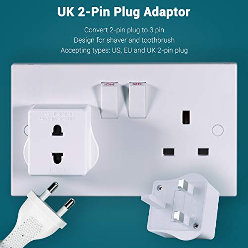 Adaptador de enchufe profesional de 2 pines para cepillos de dientes eléctricos, maquinilla de afeitar, cortapelos de barba, enchufe de baño, fusible de 1A, color blanco