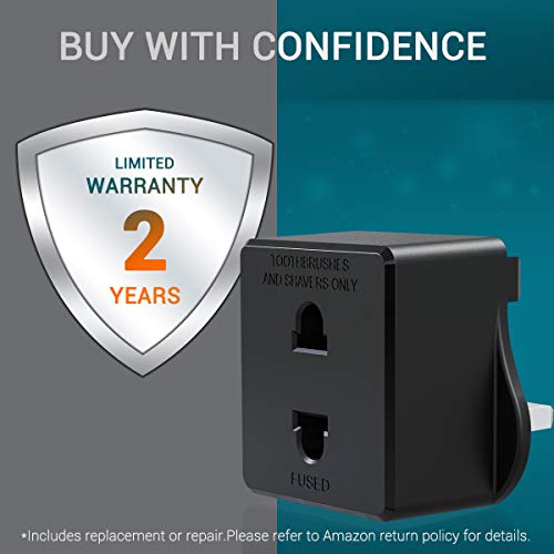 Adaptador de enchufe profesional de 2 pines para cepillos de dientes eléctricos/maquinilla de afeitar/máquina de afeitar/máquina de afeitar/barba, adaptador de enchufe de baño, fusible 1A, color negro