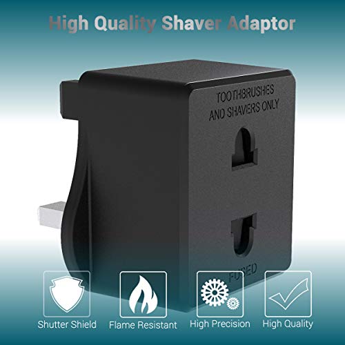 Adaptador de enchufe profesional de 2 pines para cepillos de dientes eléctricos/maquinilla de afeitar/máquina de afeitar/máquina de afeitar/barba, adaptador de enchufe de baño, fusible 1A, color negro