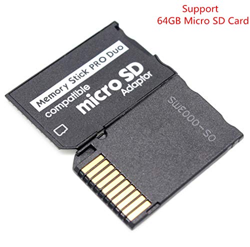 Adaptador de Tarjeta de Memoria, Adaptador MicroSD MicroSDHC a MS Pro Duo para cámara Sony PSP y Otros, soporta hasta 64 GB de Tarjeta Micro SD (Negro)