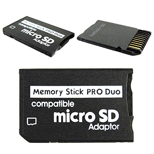 Adaptador de Tarjeta de Memoria, Adaptador MicroSD MicroSDHC a MS Pro Duo para cámara Sony PSP y Otros, soporta hasta 64 GB de Tarjeta Micro SD (Negro)