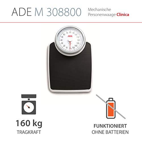 ADE Báscula mecánica de baño M308800 Clínica. Analógica, retro y XL. Color negro y plata