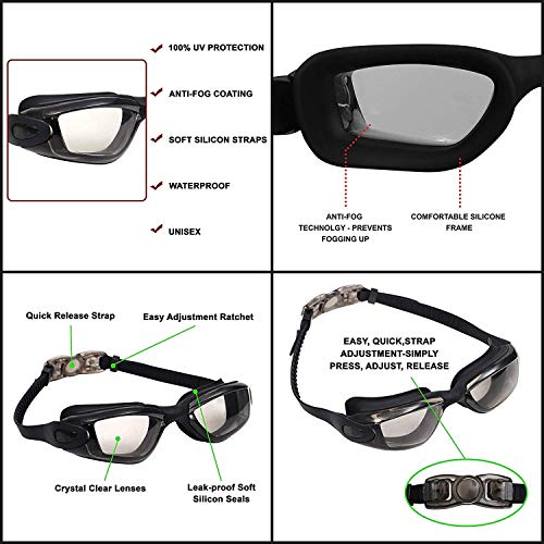 Adulto Gafas de natación Profesional Espejo Vasos - Anti-Niebla - Silicona Impermeable - Tintado Gafas de Natación con Estuche - Protección UV - Triatlón Gafas Unisex para Adultos Hombres Mujeres