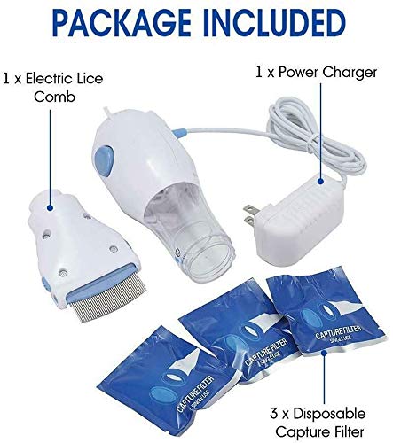 Aegilmc Tetera Piojos Peine, Cabeza Eléctrica Piojos Pulgas Peine, Sin Dolor Segura Piojos Peine con Suaves para Niños Y Adultos con 3 Filtros De Repuesto para Piojos Eléctricos