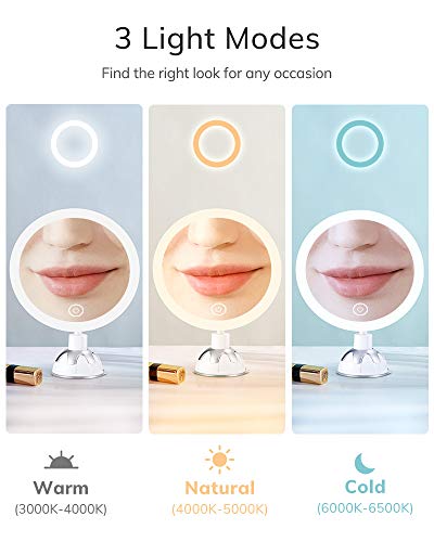 AEVO Espejo 10x Aumentos para Maquillaje con Iluminación, 30 Luces LED y Reflejo HD, 3 Modos Iluminación Regulable, Rotación 360 Grados, USB o Pilas