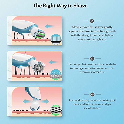 Afeitadora Eléctrica para Mujer, Ribivaul Afeitadora Mujer, Depiladora Electrica con hoja de afeitar 3 en 1 y lámina flotante 3D, Maquinilla de Afeitar Recargable para Uso Húmedo y Seco (Blue-1)