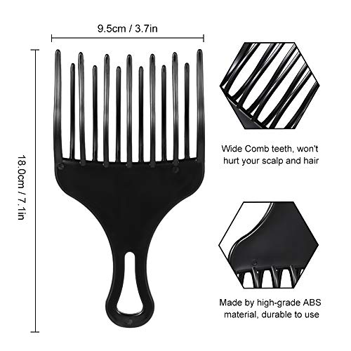 Afro Grueso Comb ， Plástico Peine Afro Ancho Dientes Para Rizos Cabello Cortar Cepillo de Pelo para Cabello Rizado（Negro）