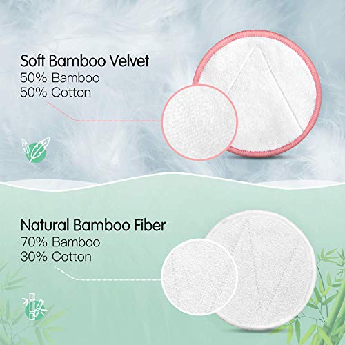 AGPTEK 18Pcs Discos Desmaquillantes Reutilizables con 4 Pcs Bastoncillo de Algodón Reutilizable, Bolsa de Lavado, Aptos para todo Tipo de Pieles