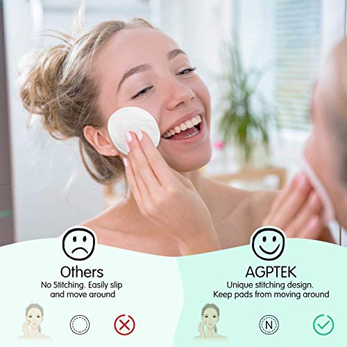 AGPTEK 18Pcs Discos Desmaquillantes Reutilizables con 4 Pcs Bastoncillo de Algodón Reutilizable, Bolsa de Lavado, Aptos para todo Tipo de Pieles