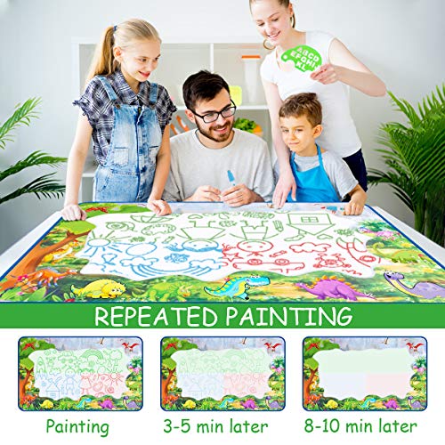 Agua Dibujo Pintura Alfombra de Agua Doodle 120*72cm Dinosaur Esteras de Agua Doodle Pizarra Mágica con Bolígrafos Mágicos, Moldes y Folleto Juguete Educativo Regalo para Niños y Niñas 3+ Años