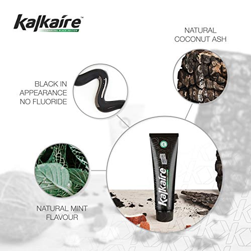AH Kalkaire - Carbón activado de bambú Pasta de dientes negro - Pasta de dientes blanqueadora para dientes sensibles - Pasta de dientes blanqueadora sin flúor - Agente blanqueador natural - menta