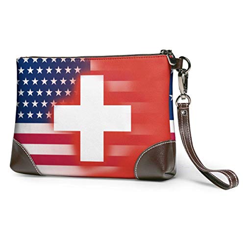 Ahdyr Carteras de cuero con bandera de Suiza de EE. UU, Carteras de mano, Carteras para teléfono, Estuche para maquillaje, Neceser de aseo, Estuche para cosméticos para viajes