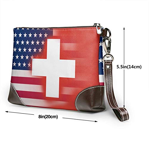 Ahdyr Carteras de cuero con bandera de Suiza de EE. UU, Carteras de mano, Carteras para teléfono, Estuche para maquillaje, Neceser de aseo, Estuche para cosméticos para viajes