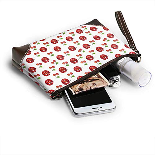 Ahdyr Labios Cereza Mujer Labios rojos Cartera de cuero Bolso de mano Bolsos con cremallera Monederos para mujeres Carteras de teléfono con ranuras para tarjetas de correa