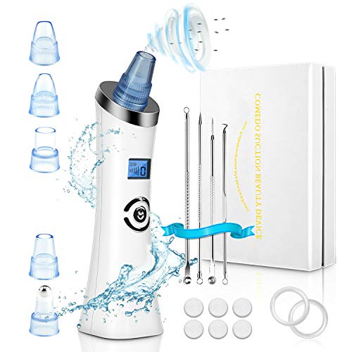 AiBast 2 en 1 Limpiador de Poros Extractor de Puntos Negros Facial Blackhead Remover Eliminador Puntos Negros Electrónico USB Recargable con Pantalla LED, 6 Cabezales 5 Niveles