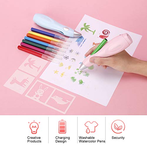 Aibecy Color de agua eléctrico Spray Pen Sprayer Airbrush Marker Set 12pcs Lavable Pintura de acuarela Bolígrafos Arte y manualidades Suministros Regalo de Navidad para niños Estudiantes Pintura