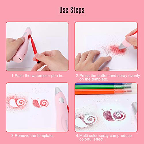 Aibecy Color de agua eléctrico Spray Pen Sprayer Airbrush Marker Set 12pcs Lavable Pintura de acuarela Bolígrafos Arte y manualidades Suministros Regalo de Navidad para niños Estudiantes Pintura